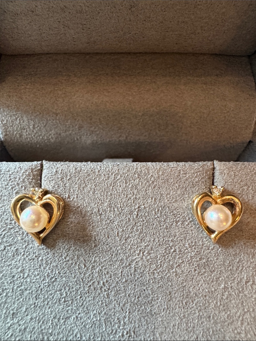 Pearl and Diamond 14K Heart Shaped Earrings